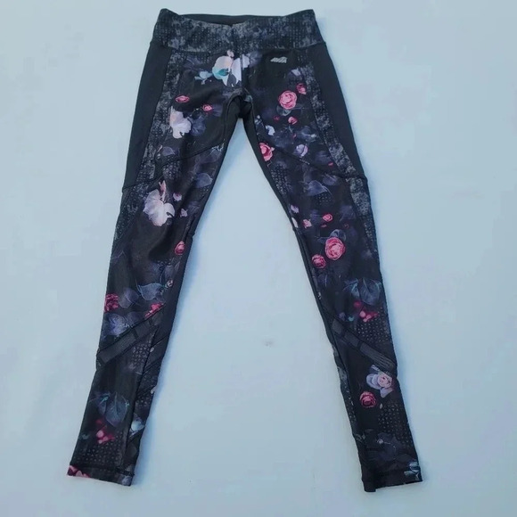 Avia Womens Core Performance Floral Panel Roses Leggings Black Pink sz XS - Picture 1 of 9